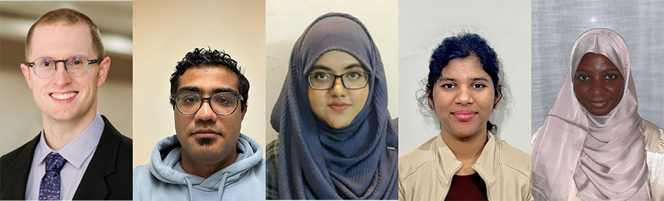 A collage of the headshots of three women and two men