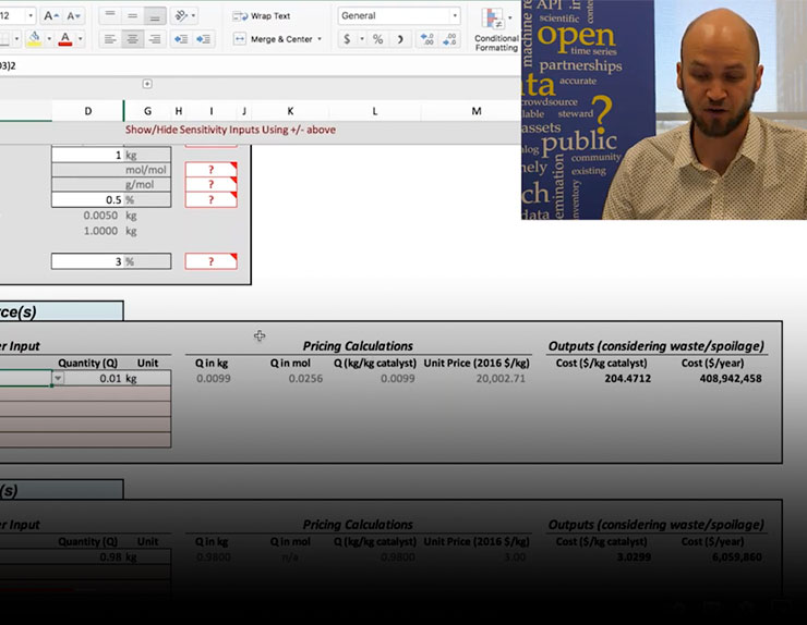 Screenshot from a ChemCatBio webinar showing tool and presenter.